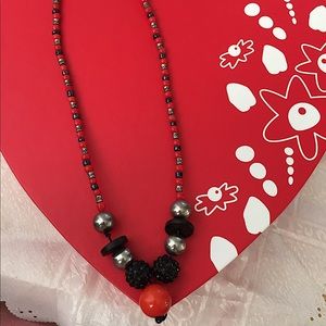 Handcrafted Red,Black&Silver Beaded Necklace